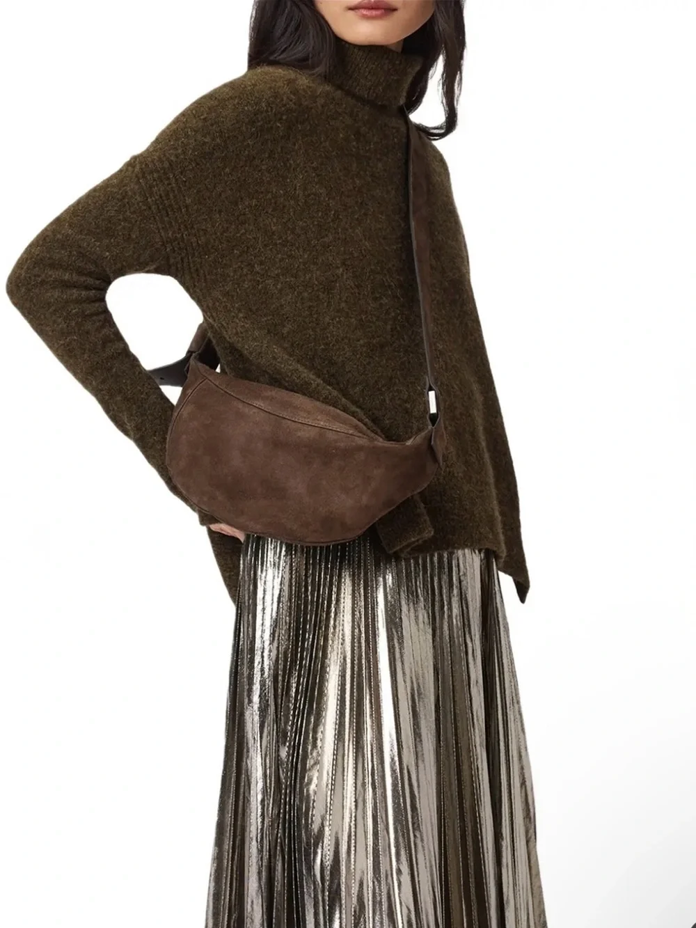 All Saints Brown Suede Crossbody Bag